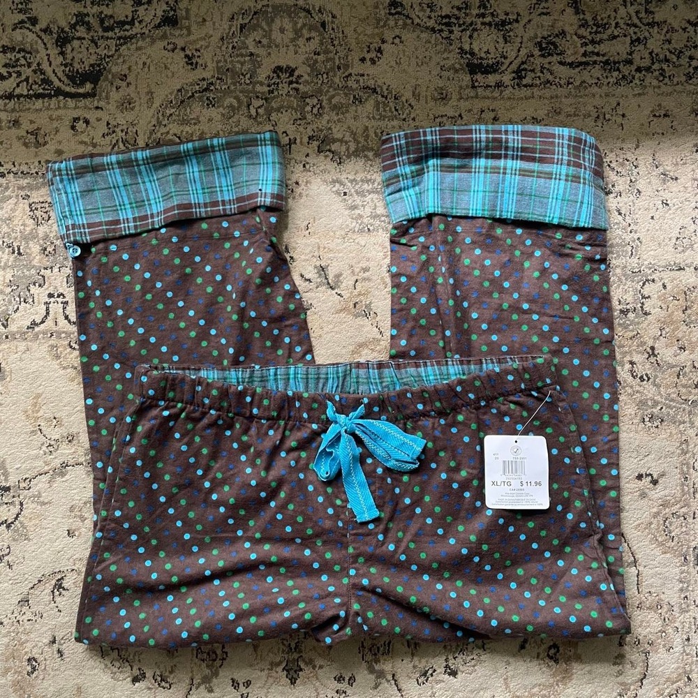 NWT 725 Originals Polka Dot Plaid Capris Pajama Pants Brown Womens Sz XL